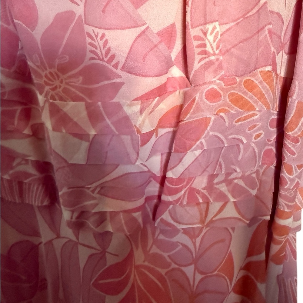 Maggy London 100% silk Floral Midi Dress Pink 14 wedding classic - Picture 2 of 4